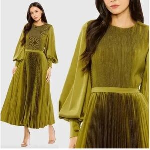 Mac Duggal Olive Green Pleated Prom Dress